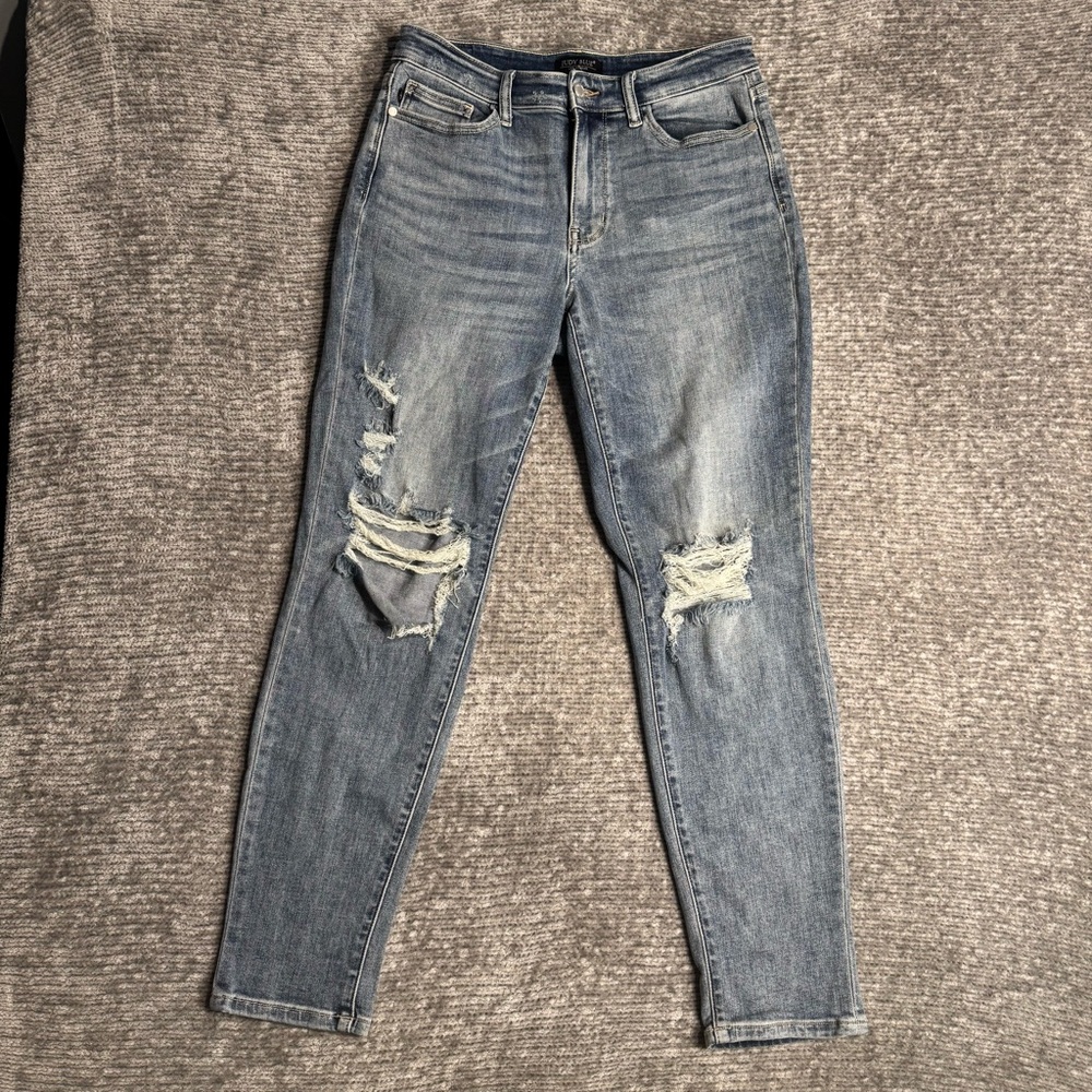 Judy Blue Boyfriend Fit Distressed Jeans Womens Size 7/28 Mid Rise Stretch Denim
